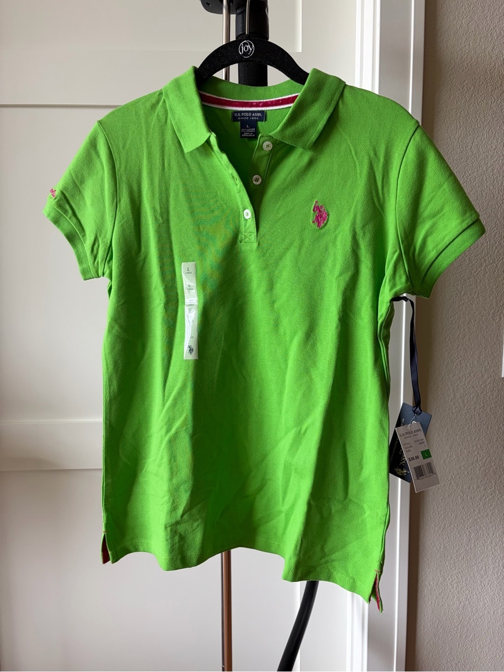 US Polo Assn Green Polo Shirt Large NWT Pink Logo Classic Preppy